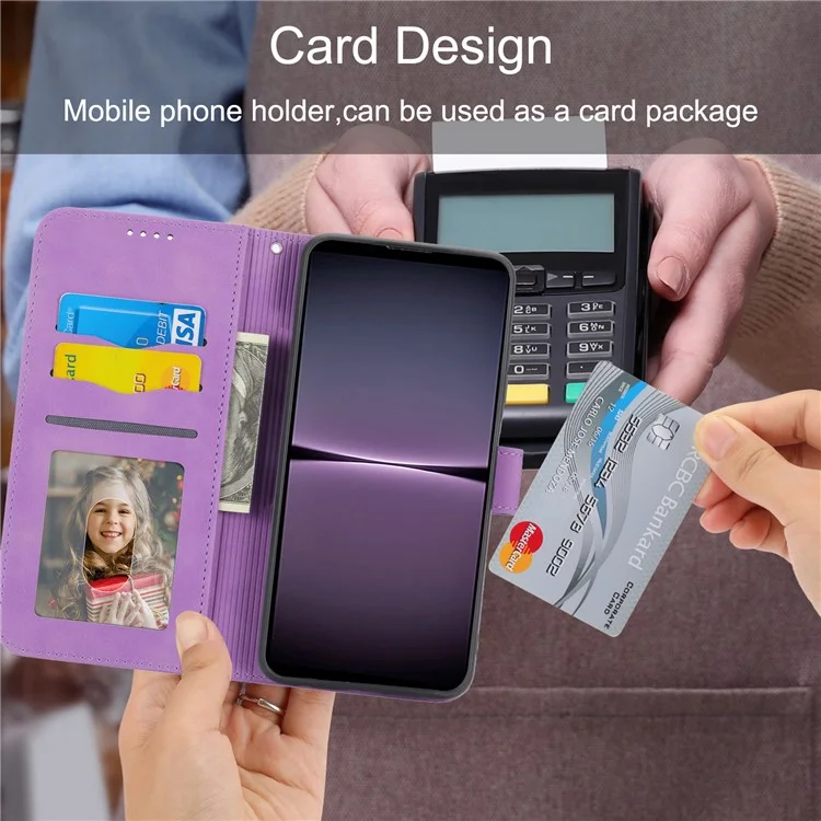 DIERFENG DF-03 per Honor X40i 5G Custodia in pelle per telefono con linee impresse Flip Stand Wallet Cover - Viola