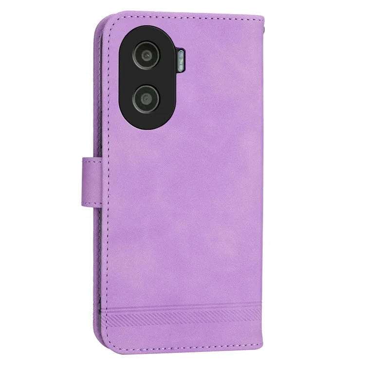 DIERFENG DF-03 per Honor X40i 5G Custodia in pelle per telefono con linee impresse Flip Stand Wallet Cover - Viola