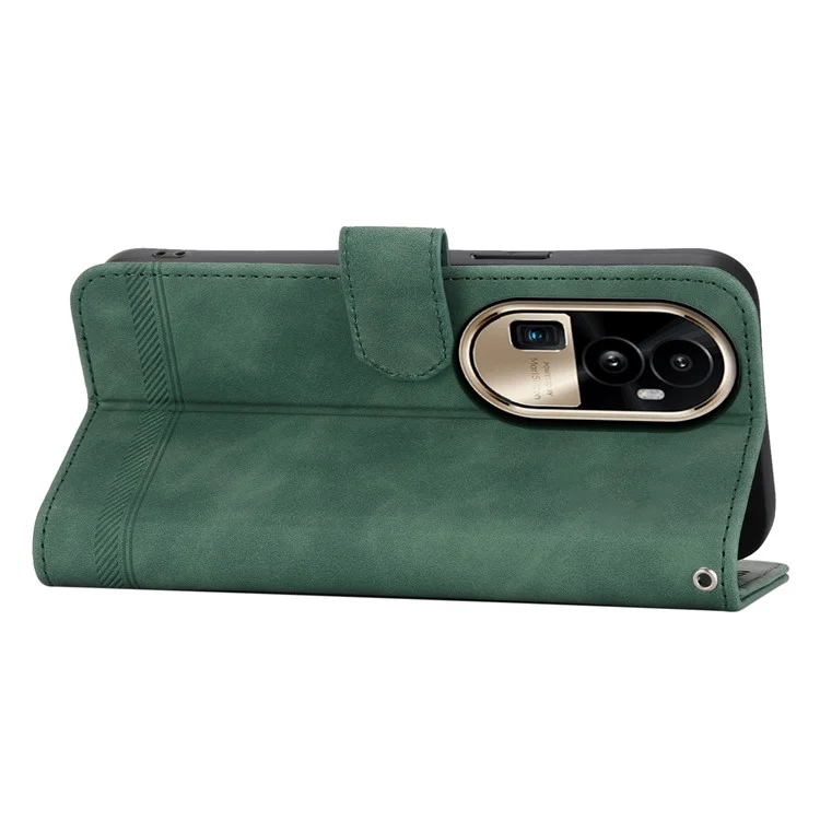 Funda de teléfono DIERFENG DF-03 para Oppo Reno10 Pro+ 5G, con diseño de líneas y funda de cartera de piel sintética con soporte plegable - Verde
