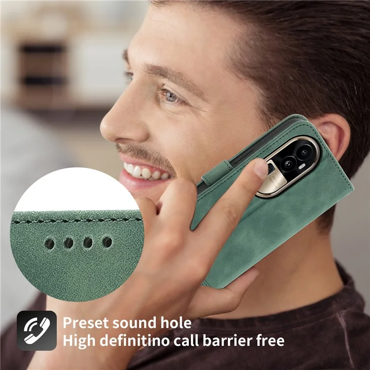 Funda de teléfono DIERFENG DF-03 para Oppo Reno10 Pro+ 5G, con diseño de líneas y funda de cartera de piel sintética con soporte plegable - Verde