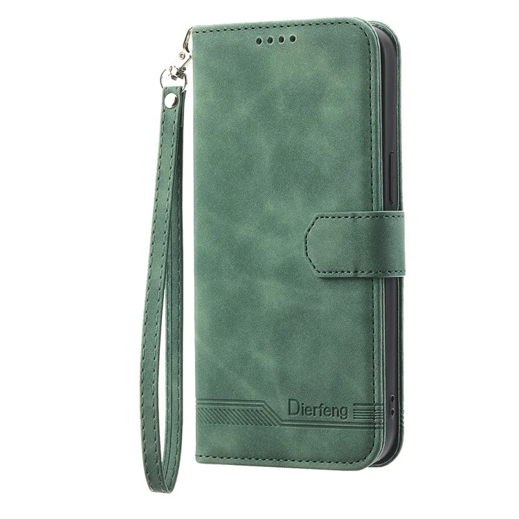 Funda de teléfono DIERFENG DF-03 para Oppo Reno10 Pro+ 5G, con diseño de líneas y funda de cartera de piel sintética con soporte plegable - Verde