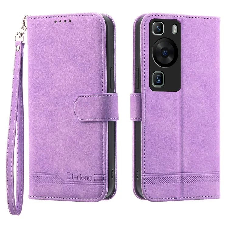 DIERFENG DF-03 pour Huawei P60 / P60 Pro Lines Imprinted Phone Cover PU Leather Wallet Stand Mobile Case - Purple
