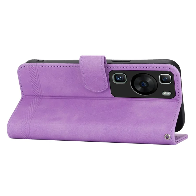 DIERFENG DF-03 pour Huawei P60 / P60 Pro Lines Imprinted Phone Cover PU Leather Wallet Stand Mobile Case - Purple