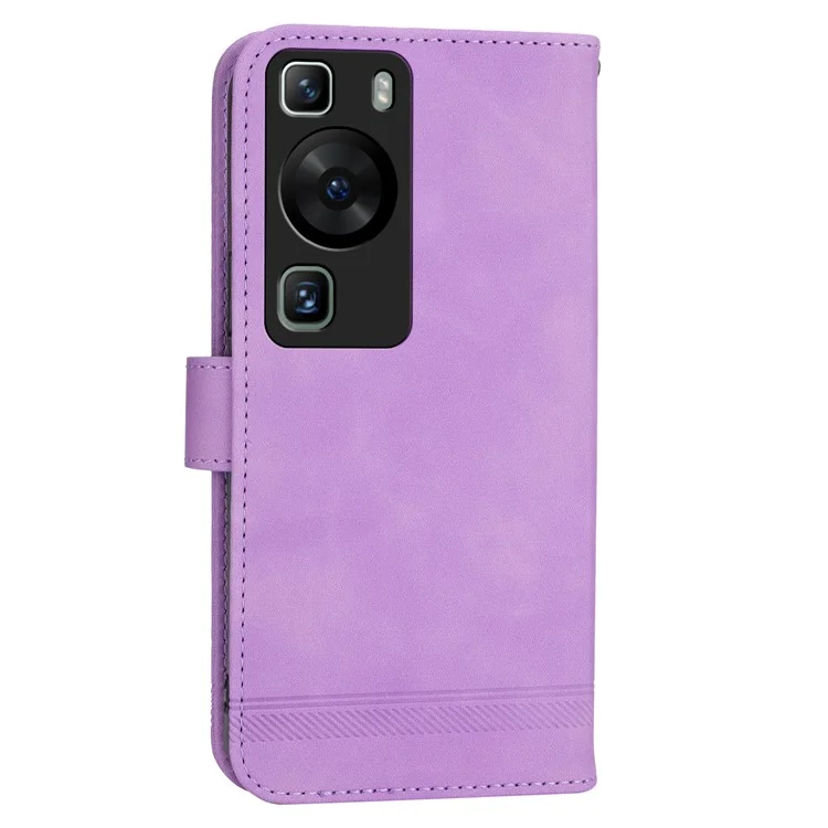 DIERFENG DF-03 pour Huawei P60 / P60 Pro Lines Imprinted Phone Cover PU Leather Wallet Stand Mobile Case - Purple