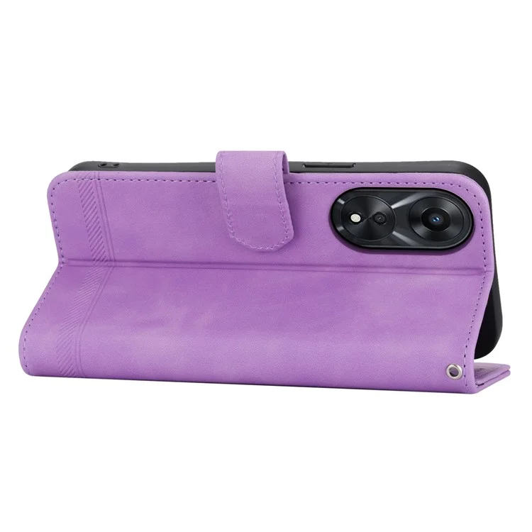 DIERFENG DF-03 для Oppo A78 5G Чехол для кожаного телефона с линиями Imprint Anti-drop Cover с подставкой Wallet - Purple