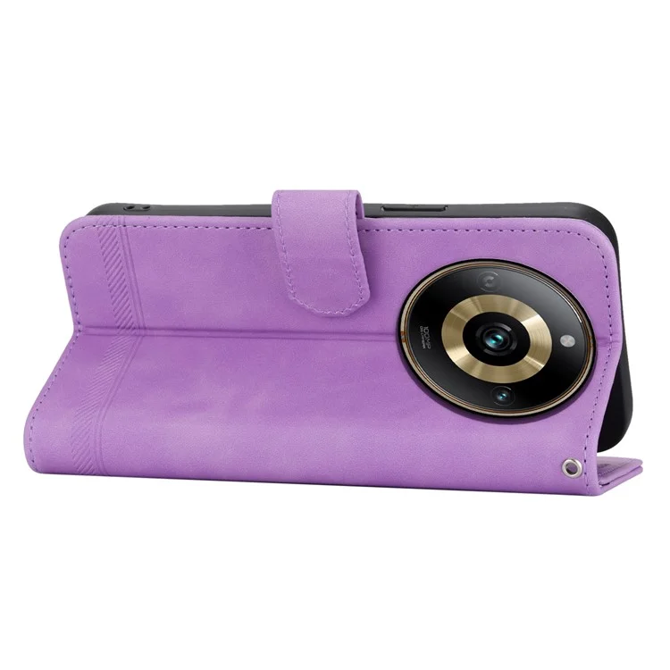 DIERFENG DF-03 para Realme 11 Pro 5G Linhas Imprint Shockproof Phone Case Carteira de Couro Stand Cover - Roxo