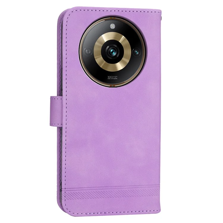 DIERFENG DF-03 para Realme 11 Pro 5G Linhas Imprint Shockproof Phone Case Carteira de Couro Stand Cover - Roxo