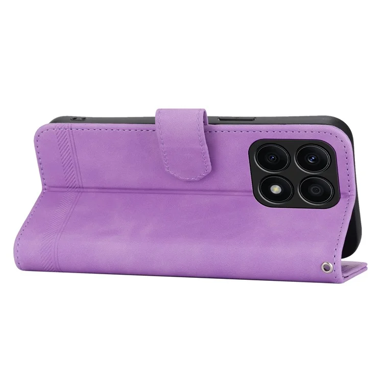 DIERFENG DF-03 per Honor X8a 4G Righe Impresse Cover Protettiva Portafoglio in Pelle con Supporto per Telefono - Viola