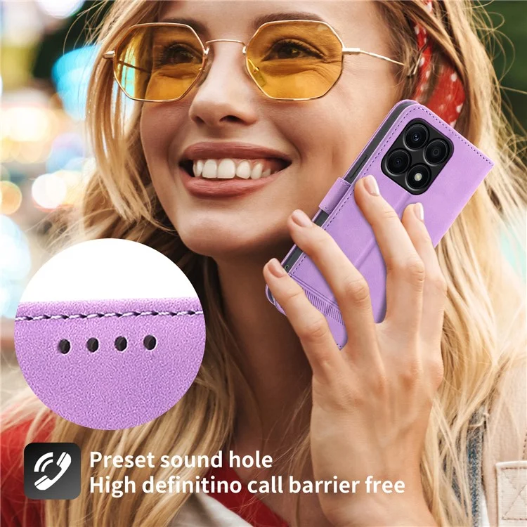 DIERFENG DF-03 per Honor X8a 4G Righe Impresse Cover Protettiva Portafoglio in Pelle con Supporto per Telefono - Viola