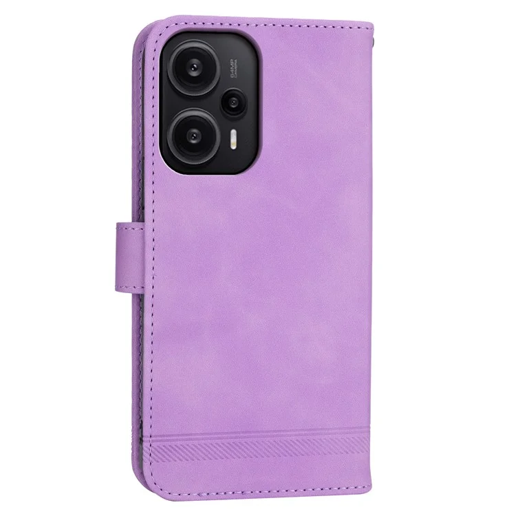 DIERFENG DF-03 per Xiaomi Redmi Note 12 Turbo / Poco F5 5G Custodia in pelle Wallet Mobile Case Lines Imprinted Stand Cover - Viola