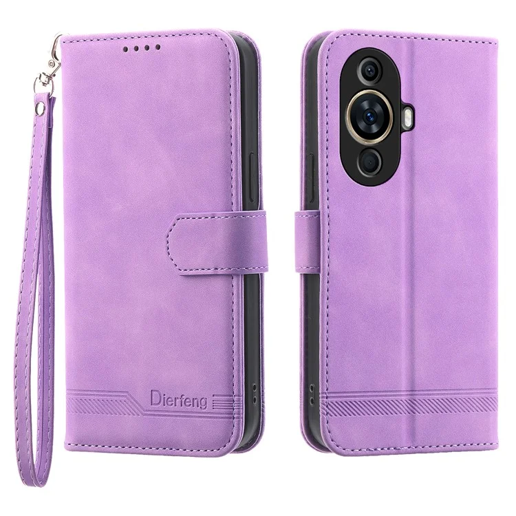 DIERFENG DF-03 Funda de teléfono para Huawei nova 11 / nova 12s 4G / nova 12 Lite 4G, Funda de cartera con diseño de líneas en relieve de piel, de pie - Morado