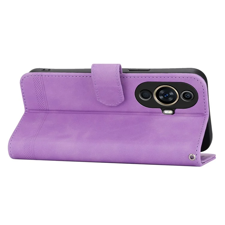 DIERFENG DF-03 Funda de teléfono para Huawei nova 11 / nova 12s 4G / nova 12 Lite 4G, Funda de cartera con diseño de líneas en relieve de piel, de pie - Morado