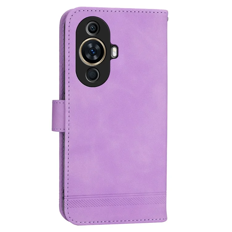 DIERFENG DF-03 Funda de teléfono para Huawei nova 11 / nova 12s 4G / nova 12 Lite 4G, Funda de cartera con diseño de líneas en relieve de piel, de pie - Morado