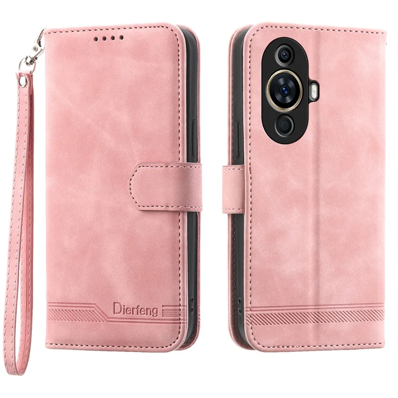 DIERFENG DF-03 Phone Case for Huawei nova 11 / nova 12s 4G / nova 12 Lite 4G , Lines Imprinted Leather Wallet Flip Stand Cover - Pink