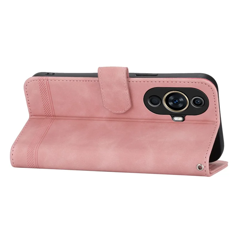 DIERFENG DF-03 Phone Case for Huawei nova 11 / nova 12s 4G / nova 12 Lite 4G , Lines Imprinted Leather Wallet Flip Stand Cover - Pink