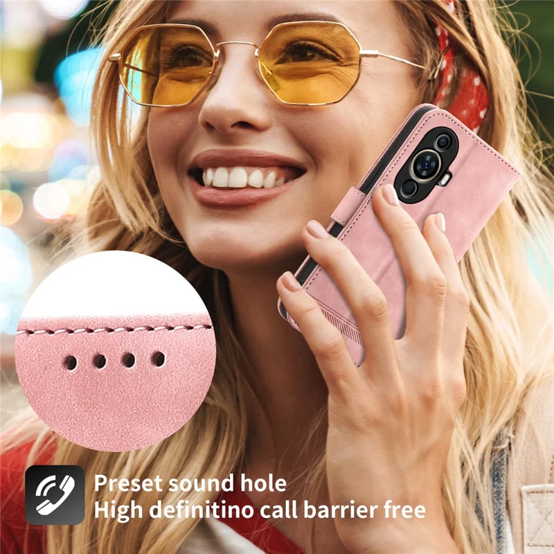 DIERFENG DF-03 Phone Case for Huawei nova 11 / nova 12s 4G / nova 12 Lite 4G , Lines Imprinted Leather Wallet Flip Stand Cover - Pink