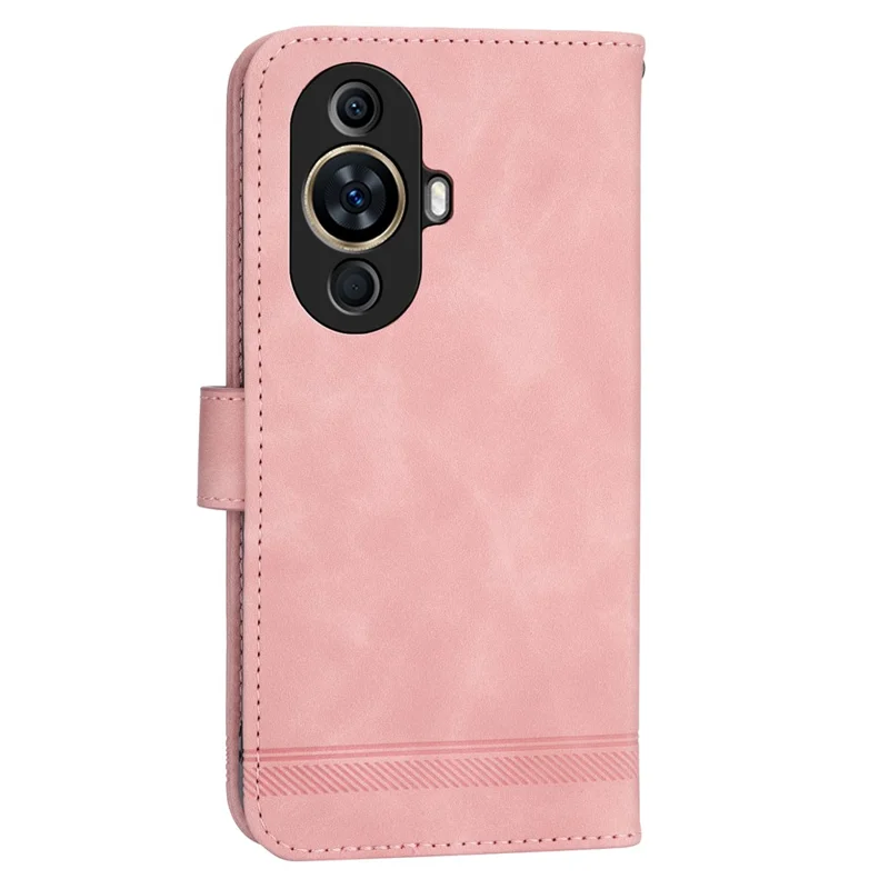 DIERFENG DF-03 Phone Case for Huawei nova 11 / nova 12s 4G / nova 12 Lite 4G , Lines Imprinted Leather Wallet Flip Stand Cover - Pink