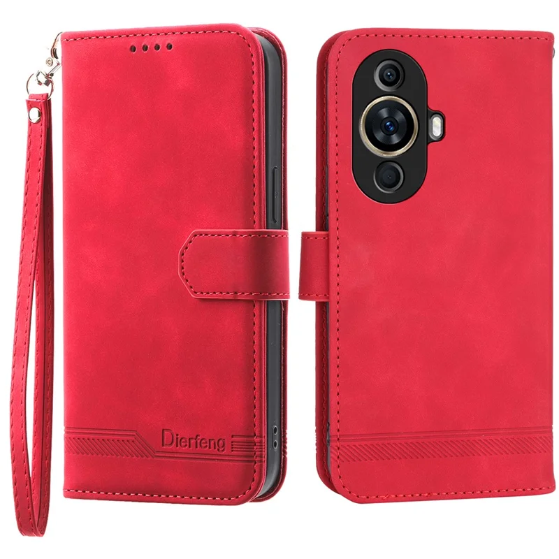DIERFENG DF-03 Phone Case for Huawei nova 11 / nova 12s 4G / nova 12 Lite 4G , Lines Imprinted Leather Wallet Flip Stand Cover - Red