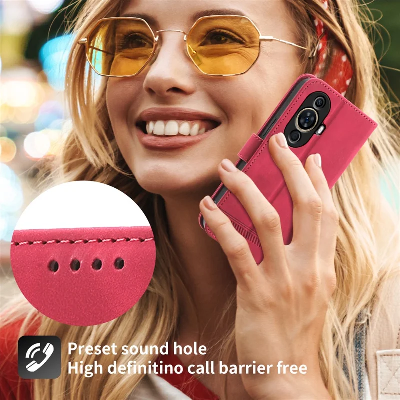 DIERFENG DF-03 Phone Case for Huawei nova 11 / nova 12s 4G / nova 12 Lite 4G , Lines Imprinted Leather Wallet Flip Stand Cover - Red