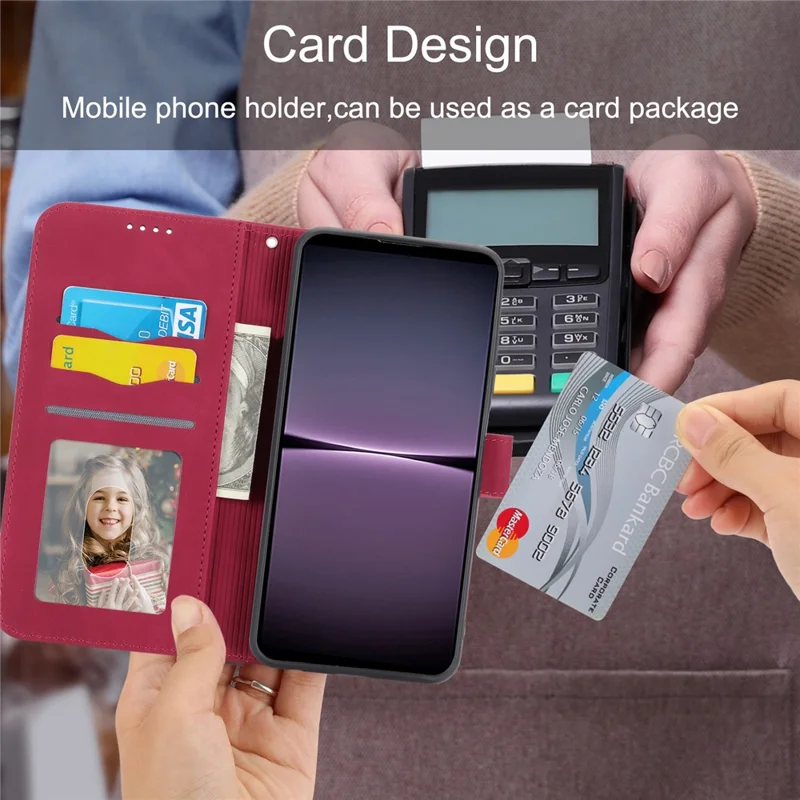 DIERFENG DF-03 Phone Case for Huawei nova 11 / nova 12s 4G / nova 12 Lite 4G , Lines Imprinted Leather Wallet Flip Stand Cover - Red