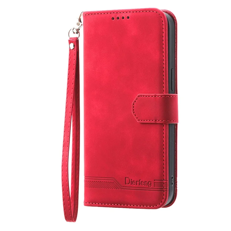DIERFENG DF-03 Phone Case for Huawei nova 11 / nova 12s 4G / nova 12 Lite 4G , Lines Imprinted Leather Wallet Flip Stand Cover - Red