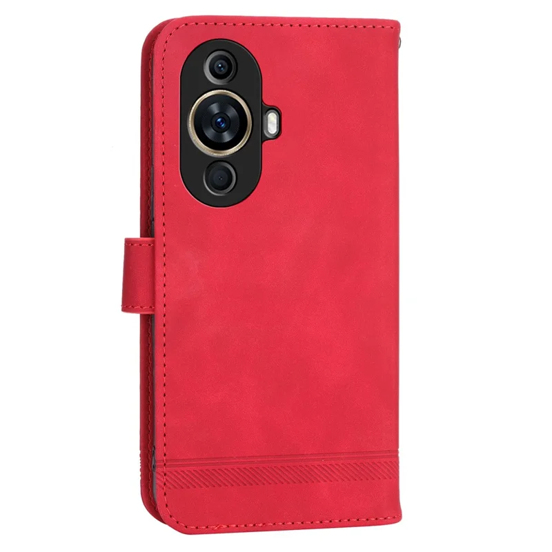 DIERFENG DF-03 Phone Case for Huawei nova 11 / nova 12s 4G / nova 12 Lite 4G , Lines Imprinted Leather Wallet Flip Stand Cover - Red