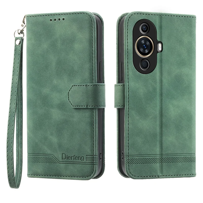 DIERFENG DF-03 Phone Case for Huawei nova 11 / nova 12s 4G / nova 12 Lite 4G , Lines Imprinted Leather Wallet Flip Stand Cover - Green