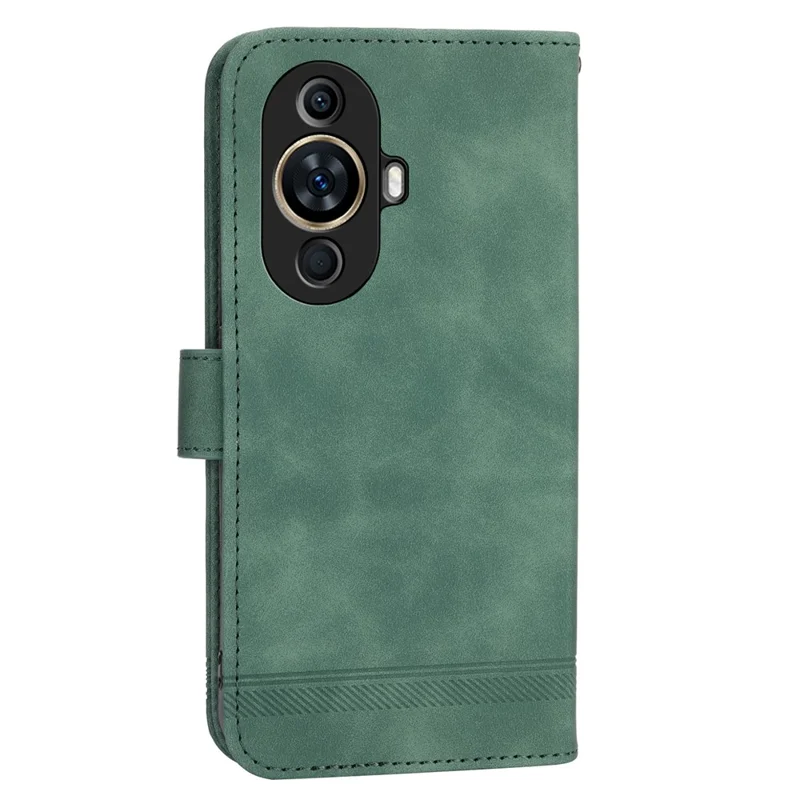 DIERFENG DF-03 Phone Case for Huawei nova 11 / nova 12s 4G / nova 12 Lite 4G , Lines Imprinted Leather Wallet Flip Stand Cover - Green