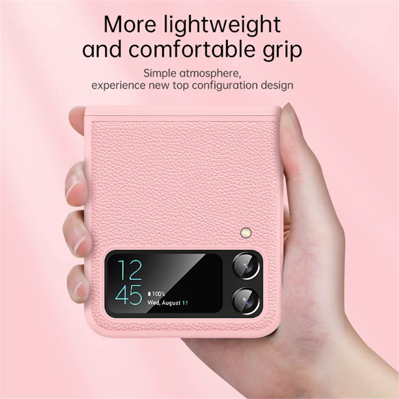 Pour Samsung Galaxy Z Flip4 5G Cowhide Leather+PC Phone Case Litchi Texture Shockproof Cover - Noir