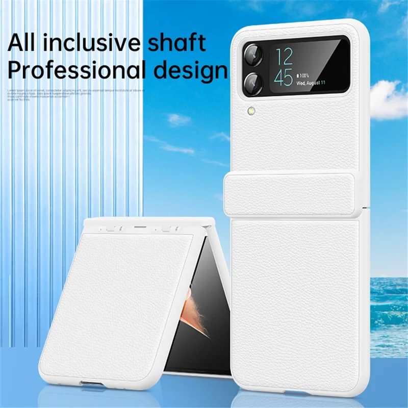 Pour Samsung Galaxy Z Flip4 5G Cowhide Leather+PC Phone Case Litchi Texture Shockproof Cover - Noir