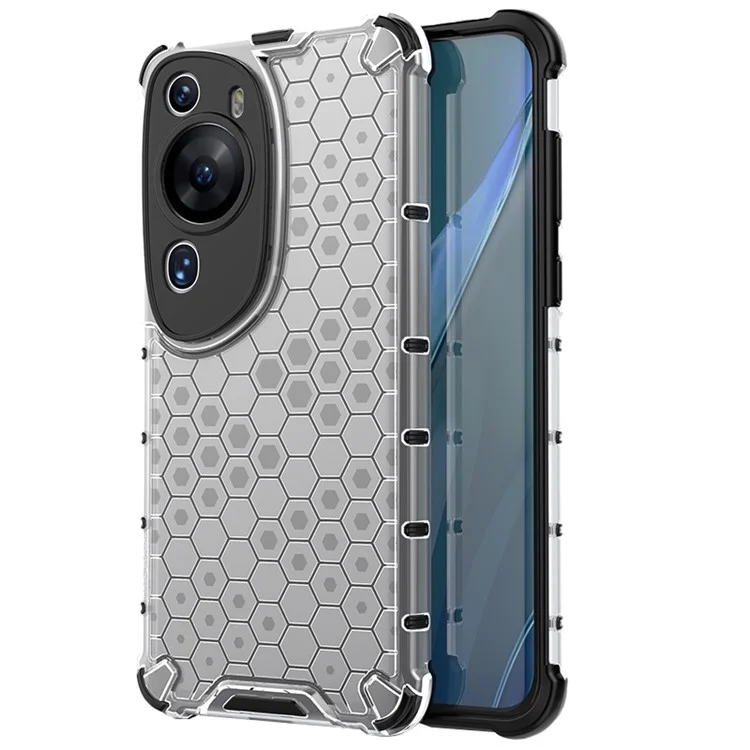 Para Huawei P60 Art Anti-fingerprint Honeycomb Texture Phone Case Anti-drop TPU+PC Smartphone Cover - Gris