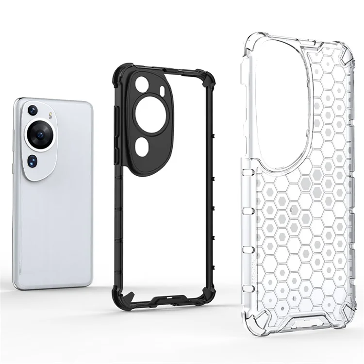 Para Huawei P60 Art Anti-fingerprint Honeycomb Texture Phone Case Anti-drop TPU+PC Smartphone Cover - Gris