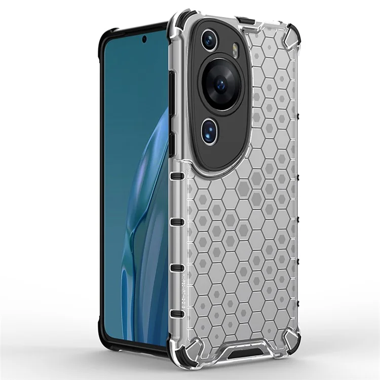 Para Huawei P60 Art Anti-fingerprint Honeycomb Texture Phone Case Anti-drop TPU+PC Smartphone Cover - Gris