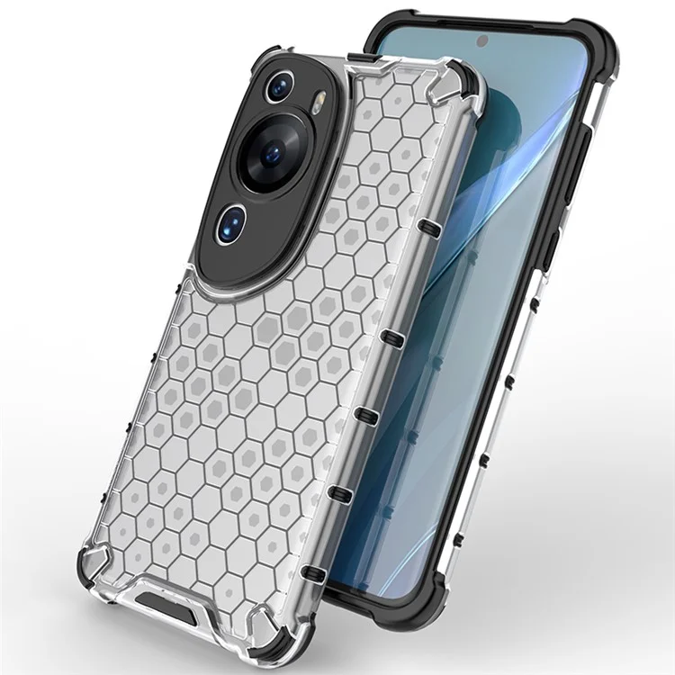 Para Huawei P60 Art Anti-fingerprint Honeycomb Texture Phone Case Anti-drop TPU+PC Smartphone Cover - Gris