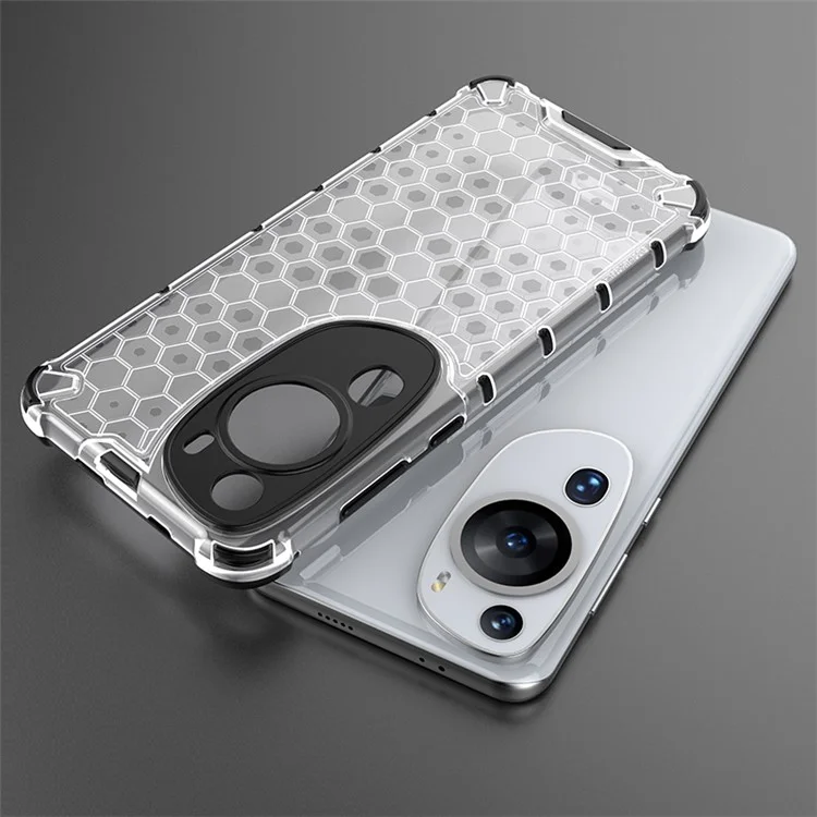 Para Huawei P60 Art Anti-fingerprint Honeycomb Texture Phone Case Anti-drop TPU+PC Smartphone Cover - Gris