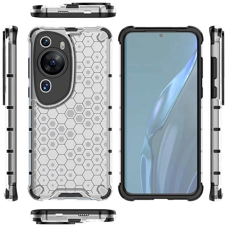 Para Huawei P60 Art Anti-fingerprint Honeycomb Texture Phone Case Anti-drop TPU+PC Smartphone Cover - Gris