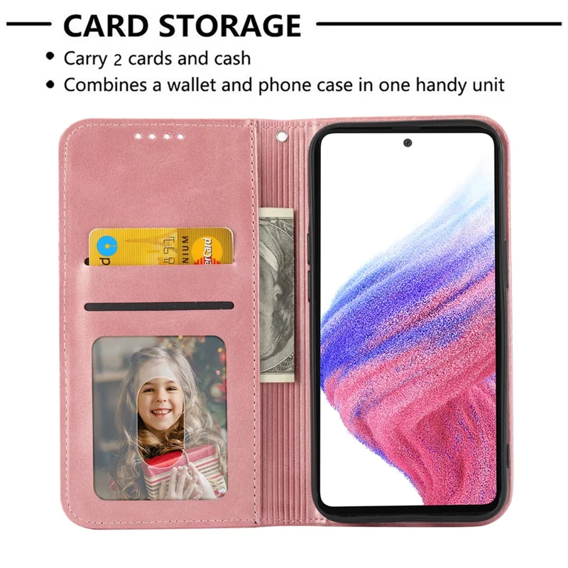 Phone Leather Case for Samsung Galaxy M54 5G / F54 5G , Imprinted Rhombus Pattern Wallet Stand Cover - Rose Gold