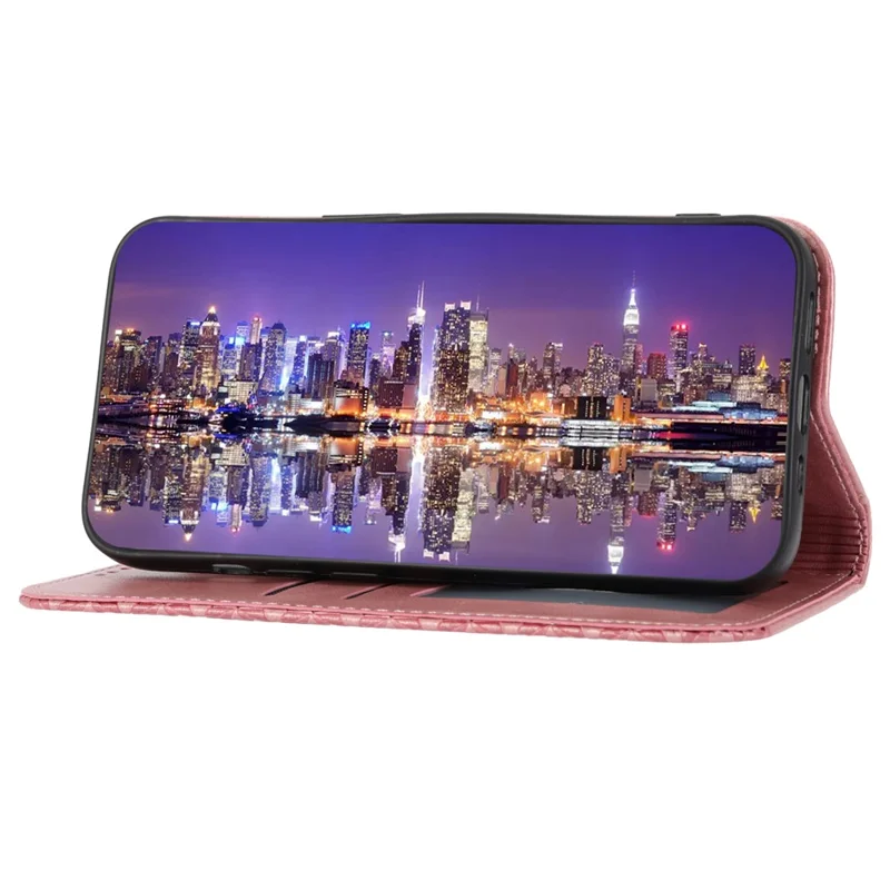 Phone Leather Case for Samsung Galaxy M54 5G / F54 5G , Imprinted Rhombus Pattern Wallet Stand Cover - Rose Gold