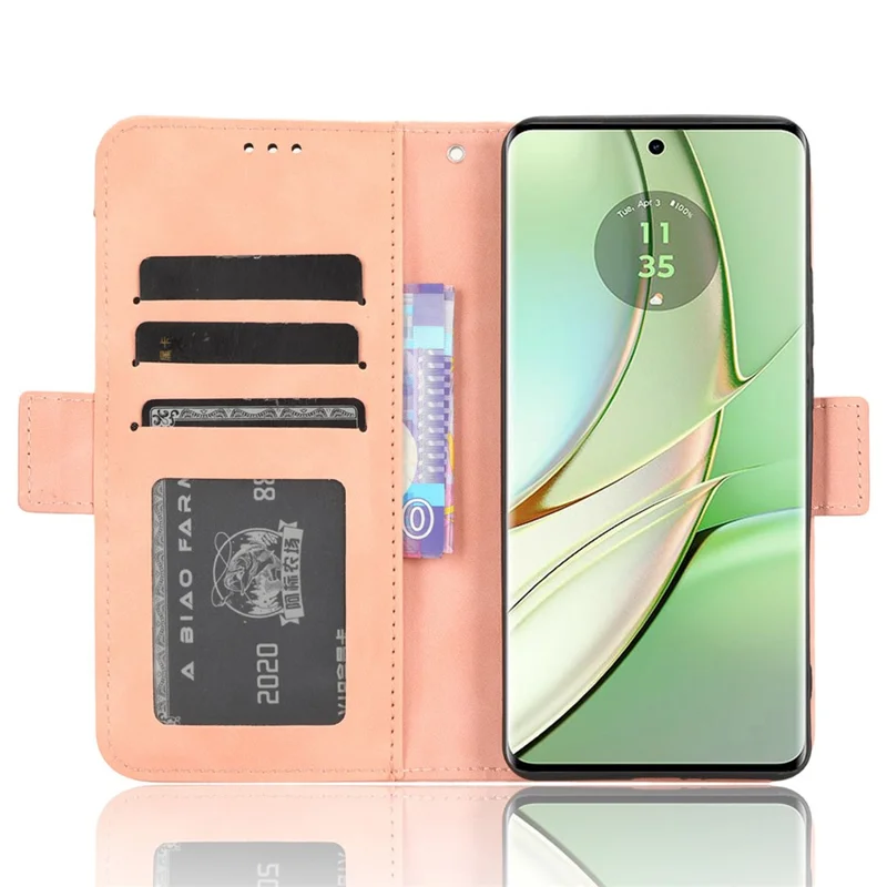 For Motorola Edge 40 5G Anti-Scratch Multiple Card Slots PU Leather Wallet Case Stand Phone Cover - Pink
