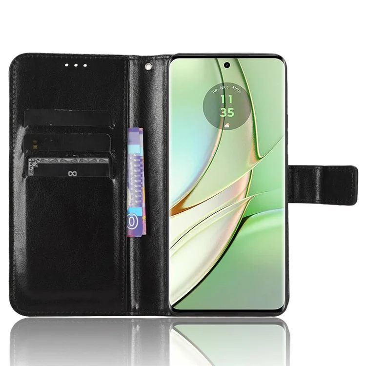 Для Motorola Edge 40 5G Crazy Horse Texture TPU + PU Leather Case Wallet Phone Stand Cover with Strap - Black