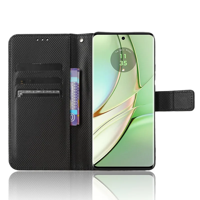 For Motorola Edge 40 5G Shockproof Wallet Phone Case Diamond Texture PU Leather Stand Cover - Black
