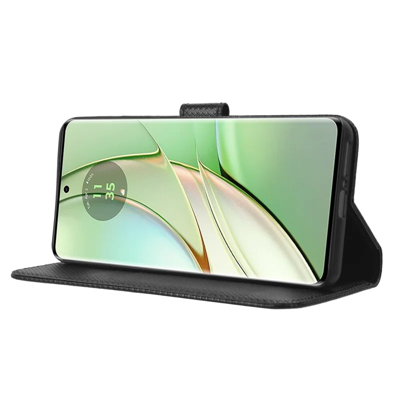 For Motorola Edge 40 5G Shockproof Wallet Phone Case Diamond Texture PU Leather Stand Cover - Black