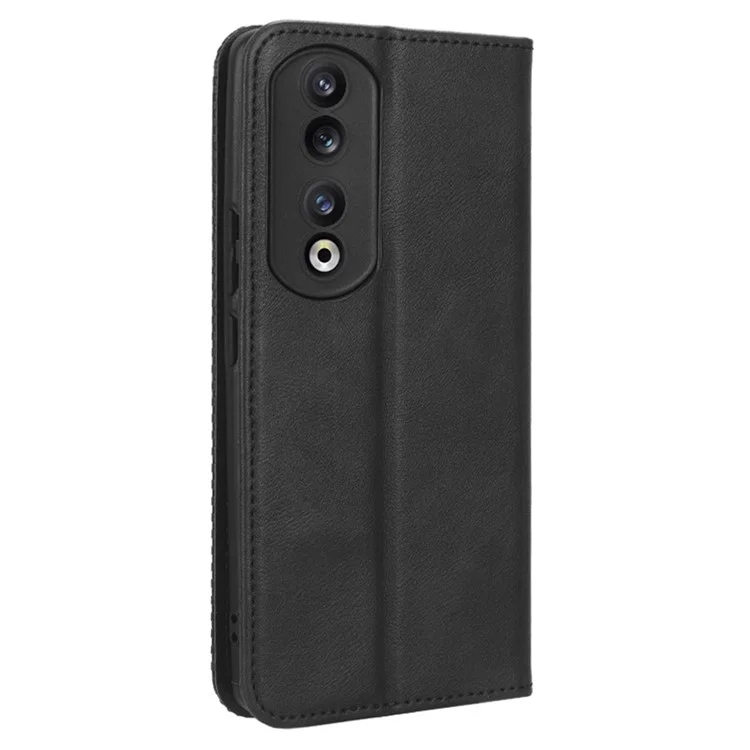 For Honor 90 Pro Wallet Anti-fall Retro Stand Mobile Phone Cover PU Leather Magnetic Case - Schwarz