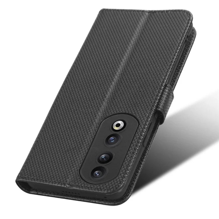 Funda para teléfono con soporte y cartera For Honor 90 Pro, textura de diamante, anti-polvo, piel sintética PU, color negro