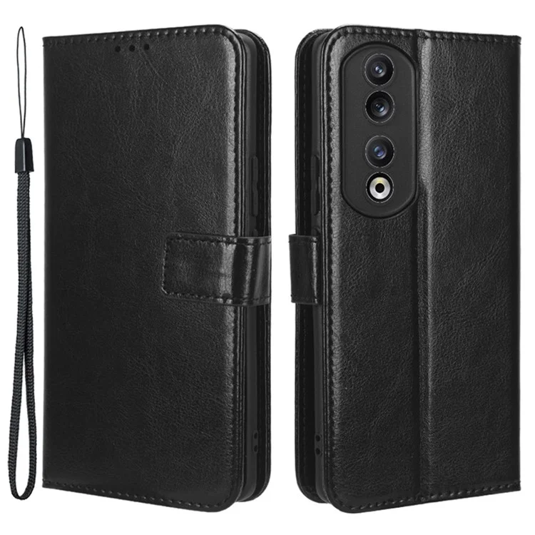 Capa de telefone móvel For Honor 90 Couro PU Flip Stand Case Crazy Horse Texture Fecho Magnético Capa de Telefone - Preto