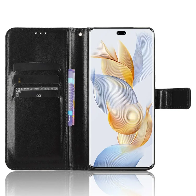 Capa de telefone móvel For Honor 90 Couro PU Flip Stand Case Crazy Horse Texture Fecho Magnético Capa de Telefone - Preto