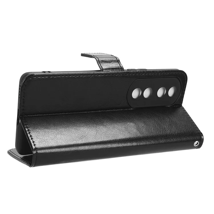Capa de telefone móvel For Honor 90 Couro PU Flip Stand Case Crazy Horse Texture Fecho Magnético Capa de Telefone - Preto