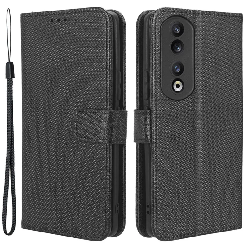 Voor Honor 90 TPU + PU Leren Mobiele Telefoonhoesje Stand Wallet Diamantstructuur Cover - Zwart