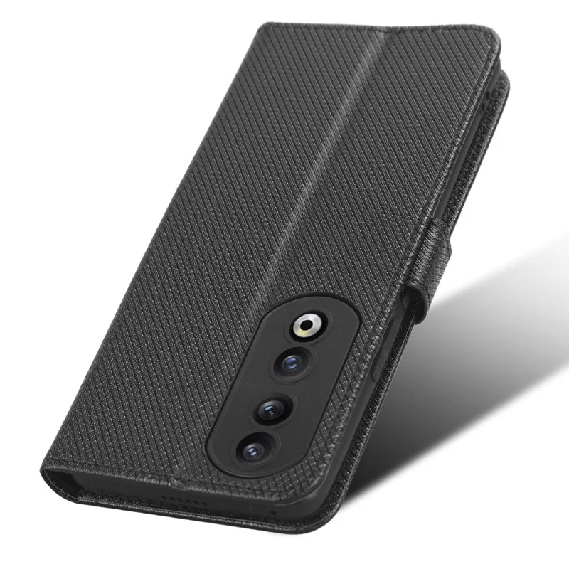Voor Honor 90 TPU + PU Leren Mobiele Telefoonhoesje Stand Wallet Diamantstructuur Cover - Zwart