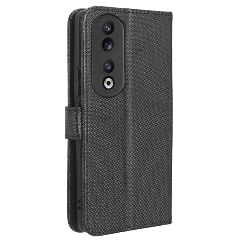 Voor Honor 90 TPU + PU Leren Mobiele Telefoonhoesje Stand Wallet Diamantstructuur Cover - Zwart